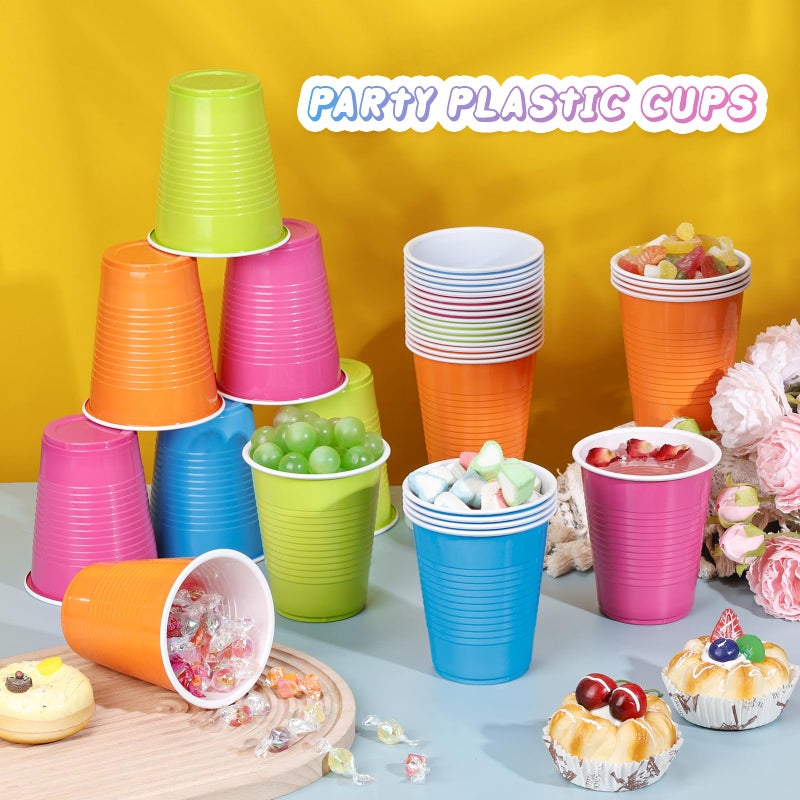 KesaPlan 100PCS 18 oz Colorful Plastic Cups in Orange, Hot Pink, Blue, and Green, Disposable Drinking Rainbow Cups Bulk for Easter Fiesta Cinco De Mayo Wedding Birthday Party Supplies - Image 2